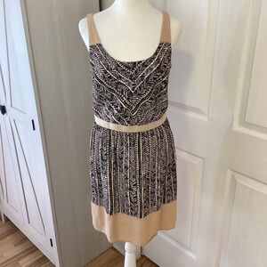LOFT Geometric Midi Sleeveless Dress in Black and Tan Sz 6